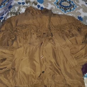 Womens fringe satin bomber